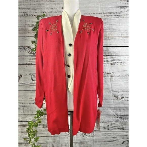 Vintage 90's Y2K Michael B Ltd. Vest Jacket 1pc size 10 Petite Red Gold Jewels - Picture 4 of 15